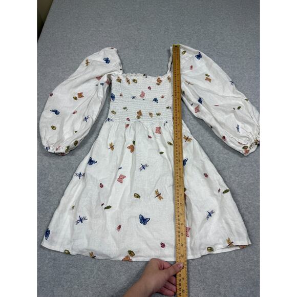 Reformation Womens Size S Greyson Linen Long Sleeve Mini Dress Butterfly Bugs - Picture 6 of 14